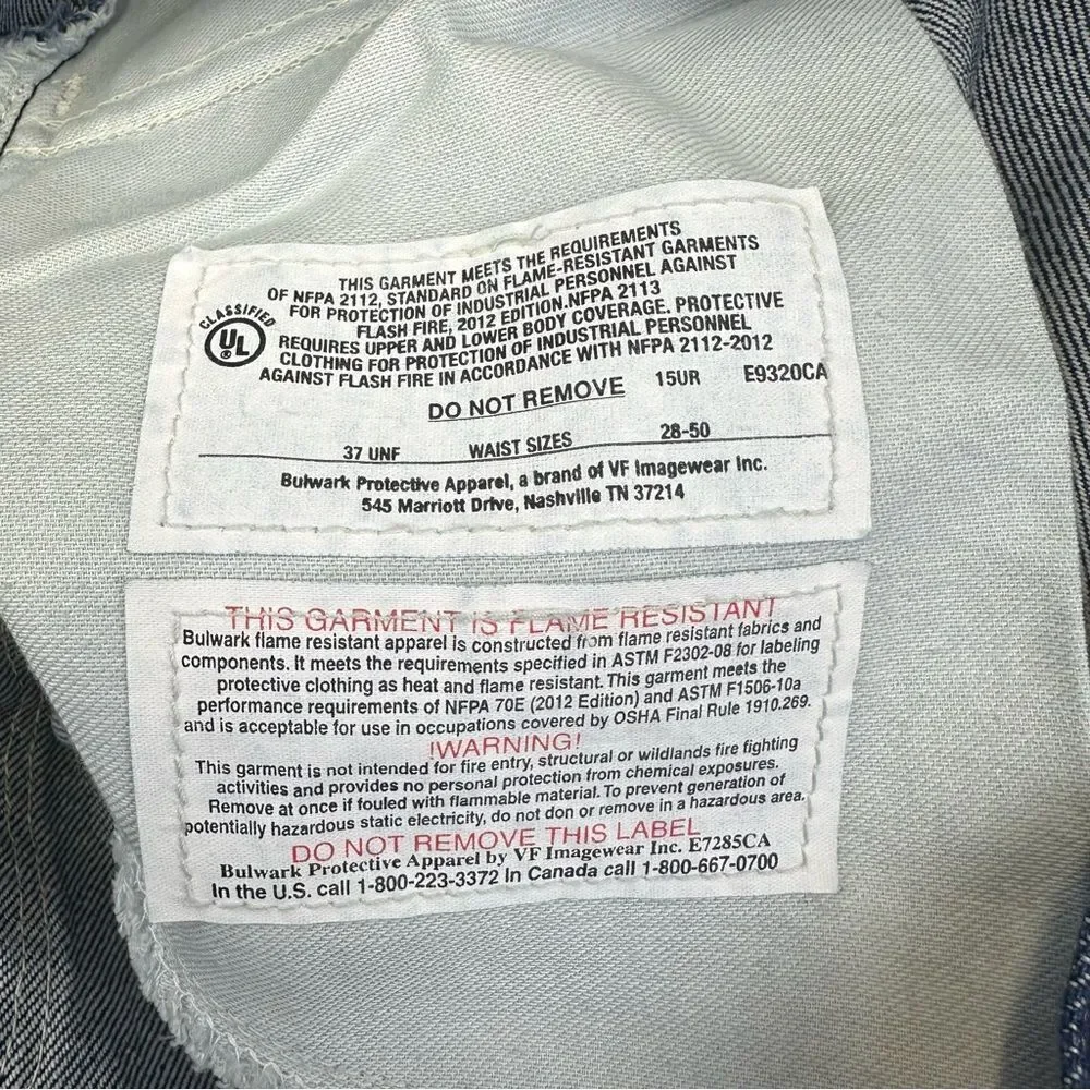Bulwark FR Jeans Mens 40x34 Blue Denim Flame Resistant Work Wear Straight 38x34*